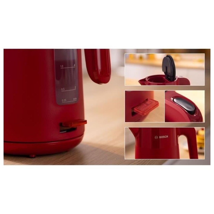 Bouilloire - BOSCH - TWK2M164 MyMoment - Rouge Mate - indicateur de tasses - niveau d'eau visible Bouilloire - BOSCH - TWK2M164 MyMoment - Rouge Mate - indicateur de tasses - niveau d'eau visible