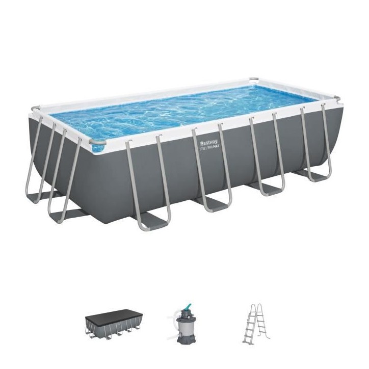 Kit Piscine hors sol tubulaire BESTWAY - Steel Pro Max™ - 488 x 244 x 122 cm - Rectangulaire (Filtre a sable, échelle, bâche