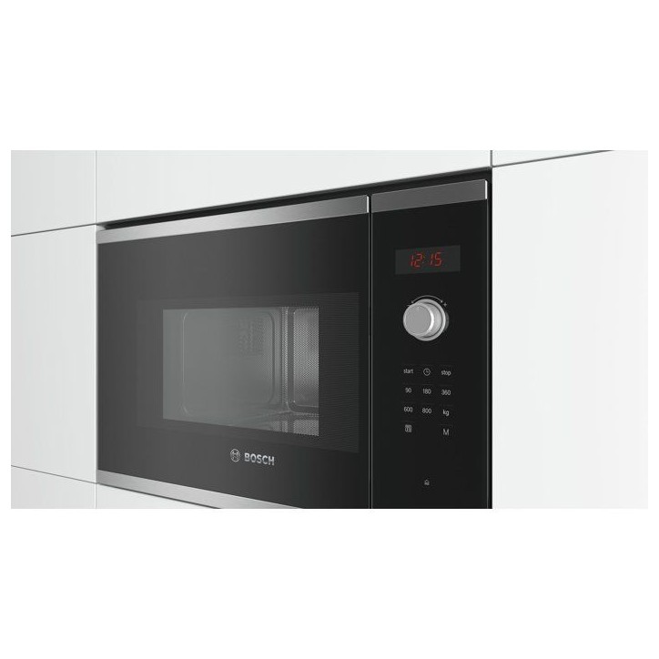 Micro-onde encastrable 38 cm - Bosch Serie 4 - BFL523MS0 - Inox - H 38,2 x P 59,4 x P 31,7 cm - 800 W - display rouge