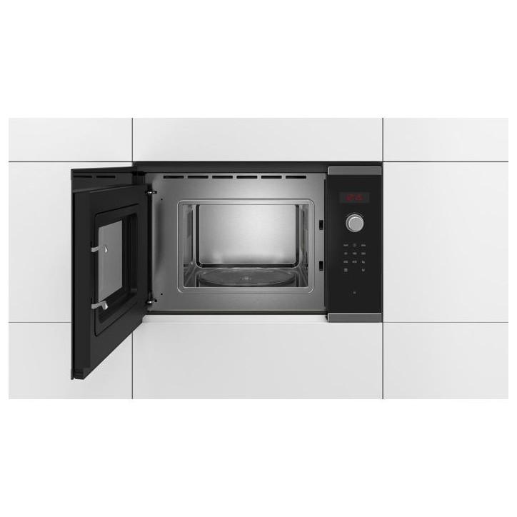 Micro-onde encastrable 38 cm - Bosch Serie 4 - BFL523MS0 - Inox - H 38,2 x P 59,4 x P 31,7 cm - 800 W - display rouge