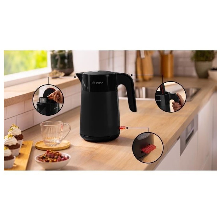 Bouilloire - BOSCH - TWK2M163 MyMoment - Noire Mate - indicateur de tasses - niveau d'eau visible au niveau de la poignée Bouilloire - BOSCH - TWK2M163 MyMoment - Noire Mate - indicateur de tasses - niveau d'eau visible au niveau de la poignée