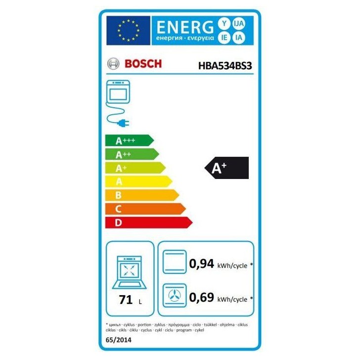 Four encastrable 60 cm - EcoClean - Bosch Serie 4 - HBA534BS3 - Classe energie A+ - H 59,5 x L 59,4 x P 54,8 cm