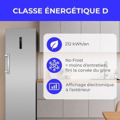 Congélateur armoire - CONTINENTAL EDISON - CECUF300NFIXD - 329 L - Classe D - Affichage digital - 59,5 x 64,8 x 185 cm - Inox