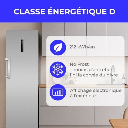 Congélateur armoire - CONTINENTAL EDISON - CECUF300NFIXD - 329 L - Classe D - Affichage digital - 59,5 x 64,8 x 185 cm - Inox