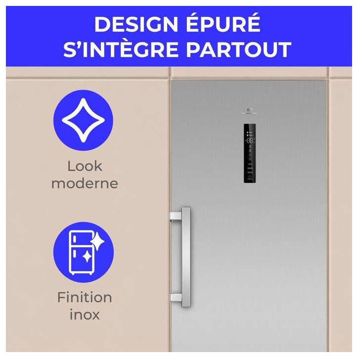 Congélateur armoire - CONTINENTAL EDISON - CECUF300NFIXD - 329 L - Classe D - Affichage digital - 59,5 x 64,8 x 185 cm - Inox Congélateur armoire - CONTINENTAL EDISON - CECUF300NFIXD - 329 L - Classe D - Affichage digital - 59,5 x 64,8 x 185 cm - Inox