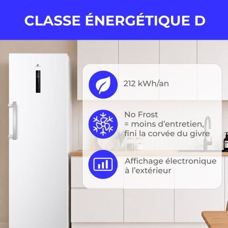 Congélateur armoire - CONTINENTAL EDISON - CECUF300NFWD - 329 L - Classe D - Affichage digital - 59,5 x 64,8 x 185 cm - Blanc