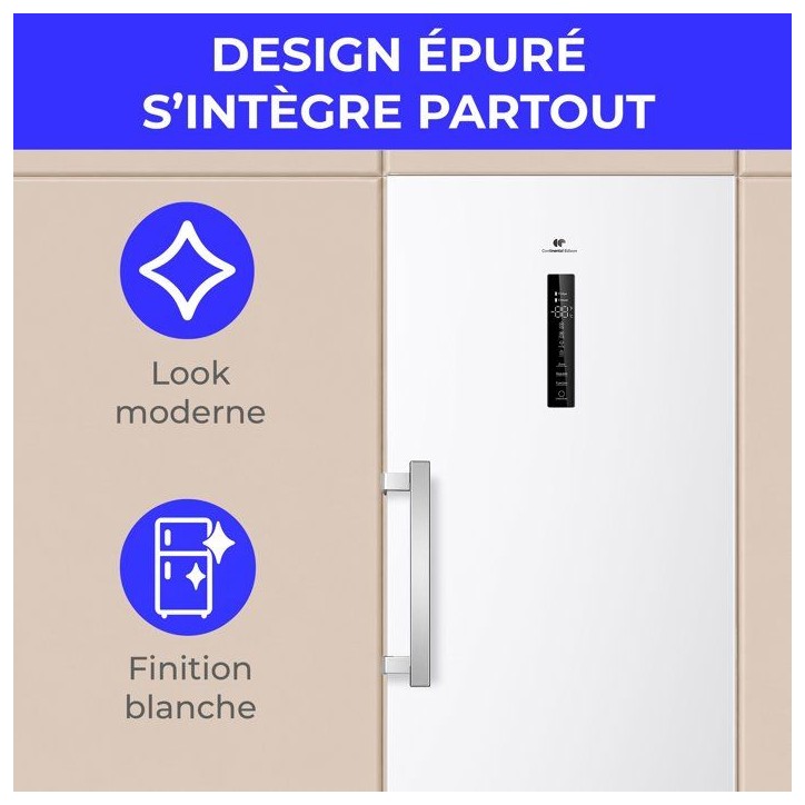 Congélateur armoire - CONTINENTAL EDISON - CECUF300NFWD - 329 L - Classe D - Affichage digital - 59,5 x 64,8 x 185 cm - Blanc Congélateur armoire - CONTINENTAL EDISON - CECUF300NFWD - 329 L - Classe D - Affichage digital - 59,5 x 64,8 x 185 cm - Blanc