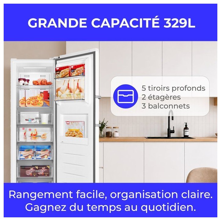 Congélateur armoire - CONTINENTAL EDISON - CECUF300NFWD - 329 L - Classe D - Affichage digital - 59,5 x 64,8 x 185 cm - Blanc Congélateur armoire - CONTINENTAL EDISON - CECUF300NFWD - 329 L - Classe D - Affichage digital - 59,5 x 64,8 x 185 cm - Blanc