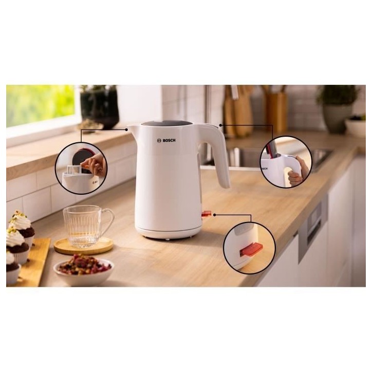 Bouilloire - BOSCH - TWK2M161 MyMoment - Blanche Mate - indicateur de tasses - niveau d'eau visible Bouilloire - BOSCH - TWK2M161 MyMoment - Blanche Mate - indicateur de tasses - niveau d'eau visible