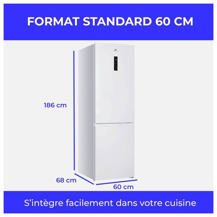 Réfrigérateur congélateur bas - CONTINENTAL EDISON - CEFC400NFWD - 402 L - Classe D - 60 x 68 x 186 cm - Blanc Réfrigérateur congélateur bas - CONTINENTAL EDISON - CEFC400NFWD - 402 L - Classe D - 60 x 68 x 186 cm - Blanc