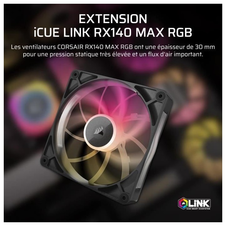 Refroidissement PC - CORSAIR - CO-9051035-WW - Kit de démarrage ventilateurs iCUE LINK RX140 RGB Max Single Fan Refroidissement PC - CORSAIR - CO-9051035-WW - Kit de démarrage ventilateurs iCUE LINK RX140 RGB Max Single Fan