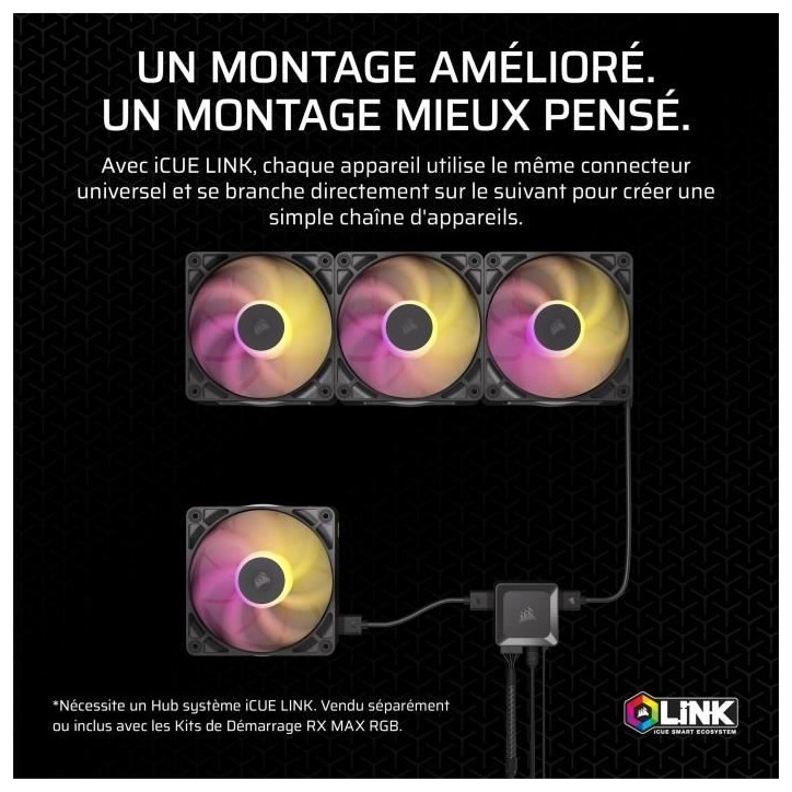 Refroidissement PC - CORSAIR - CO-9051035-WW - Kit de démarrage ventilateurs iCUE LINK RX140 RGB Max Single Fan Refroidissement PC - CORSAIR - CO-9051035-WW - Kit de démarrage ventilateurs iCUE LINK RX140 RGB Max Single Fan
