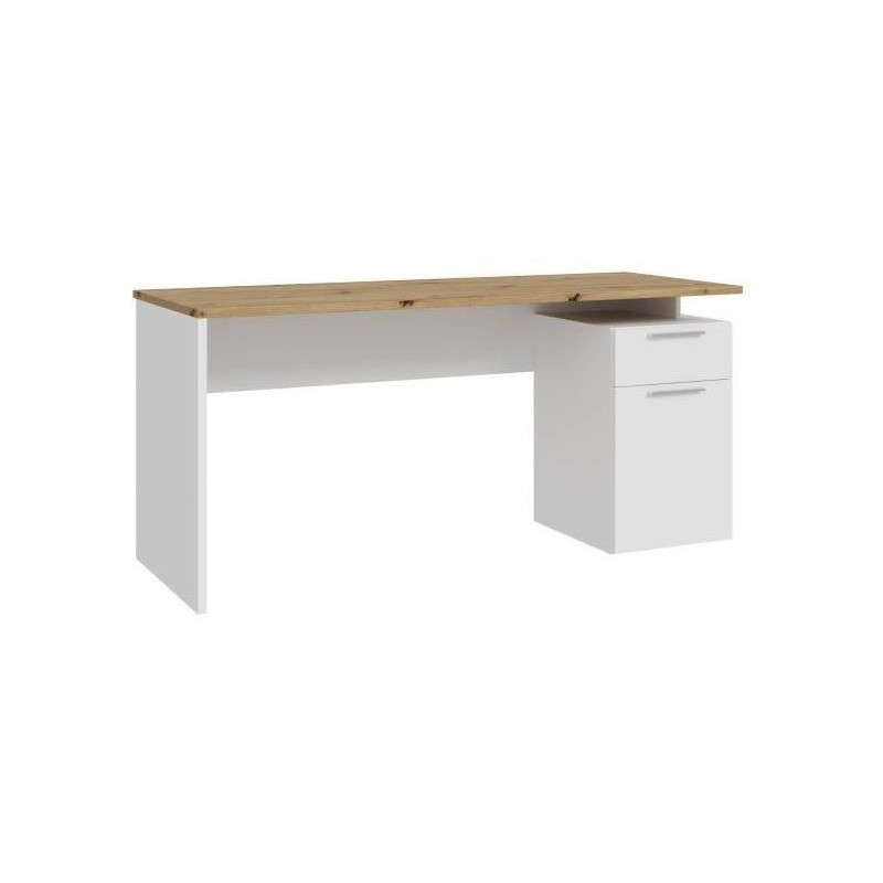 Bureau droit CONTRA COSTA - L160 x l60 x H73,5 cm - Blanc mat / Chene