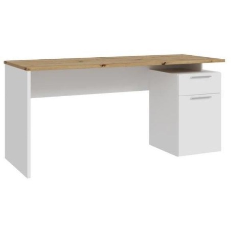 Bureau droit CONTRA COSTA - L160 x l60 x H73,5 cm - Blanc mat / Chene
