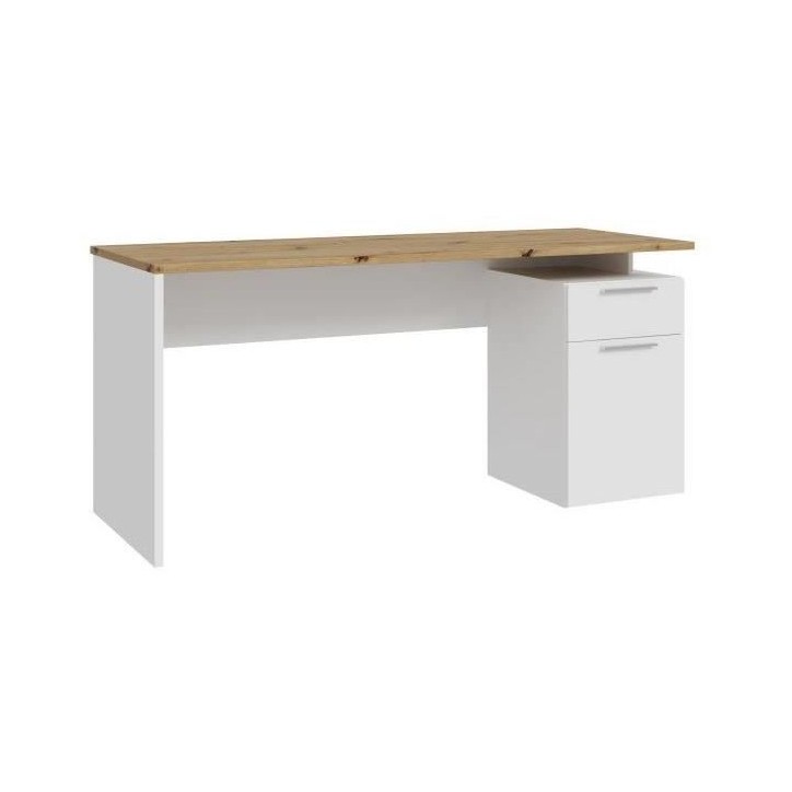 Bureau droit CONTRA COSTA - L160 x l60 x H73,5 cm - Blanc mat / Chene artisan Bureau droit CONTRA COSTA - L160 x l60 x H73,5 cm - Blanc mat / Chene artisan