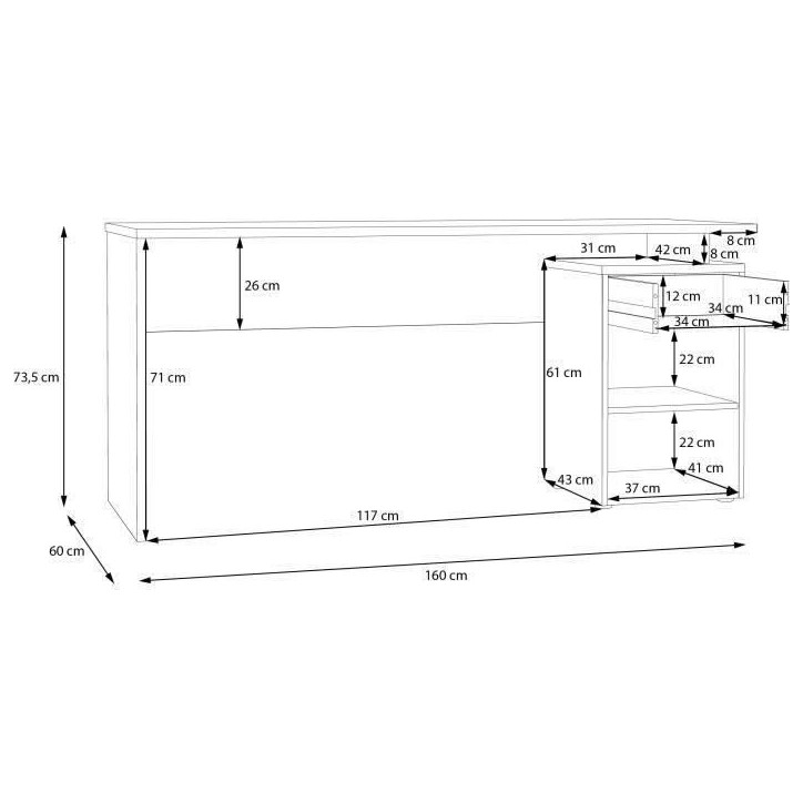 Bureau droit CONTRA COSTA - L160 x l60 x H73,5 cm - Blanc mat / Chene artisan Bureau droit CONTRA COSTA - L160 x l60 x H73,5 cm - Blanc mat / Chene artisan