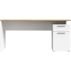 Bureau droit CONTRA COSTA - L160 x l60 x H73,5 cm - Blanc mat / Chene