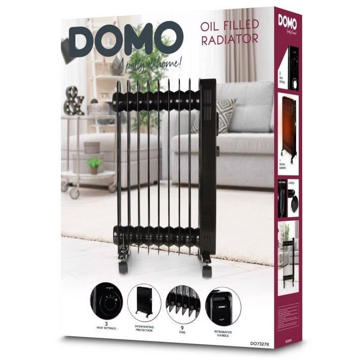 Radiateur a bain d'huile - 2000 W - DOMO - DO7327R - 42,5 x 28 x 64 cm - Noir Radiateur a bain d'huile - 2000 W - DOMO - DO7327R - 42,5 x 28 x 64 cm - Noir