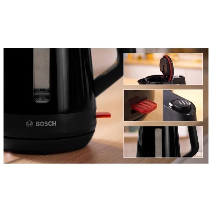 Bouilloire - BOSCH - TWK1M123 MyMoment - Noire - capacité 1,7L - base 360° - filtre anti-calcaire Bouilloire - BOSCH - TWK1M123 MyMoment - Noire - capacité 1,7L - base 360° - filtre anti-calcaire
