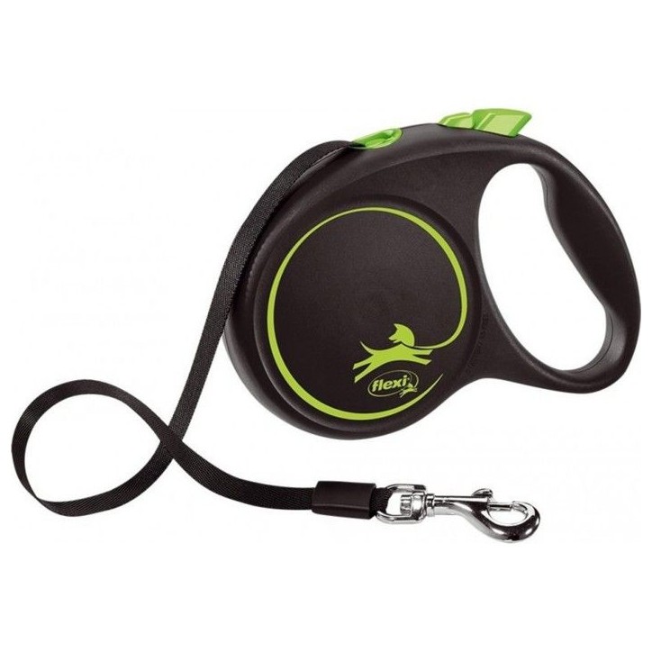 Laisse sangle - Flexi - Black Design M - 5 m - noir argent