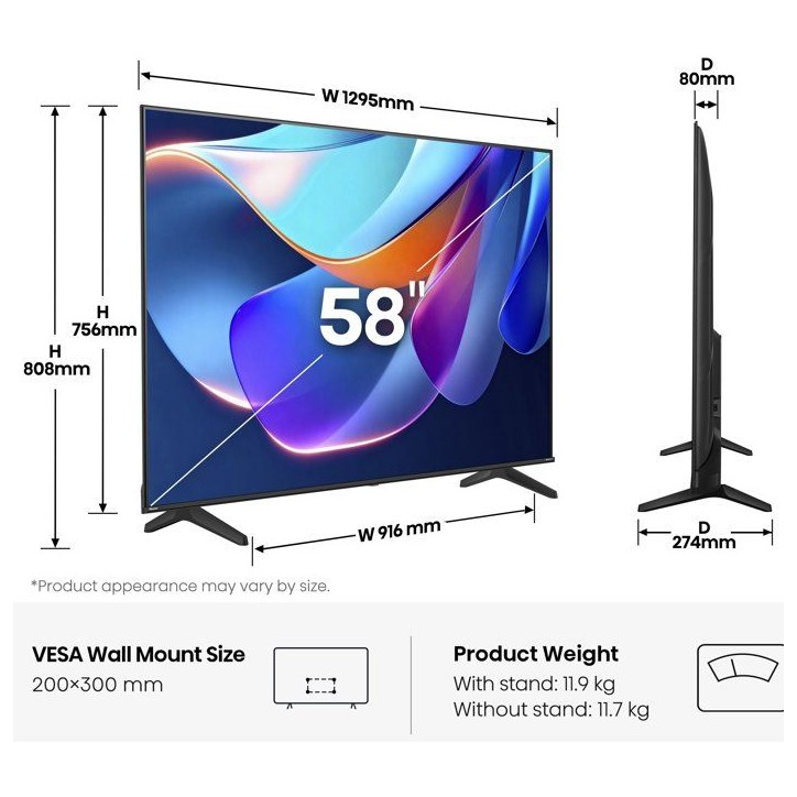 Hisense 58A6S - TV LED 58 (146 cm) - 4K UHD 3840x2160 - HDR10+ - Smart TV - 3xHDMI 2.1 - WiFi