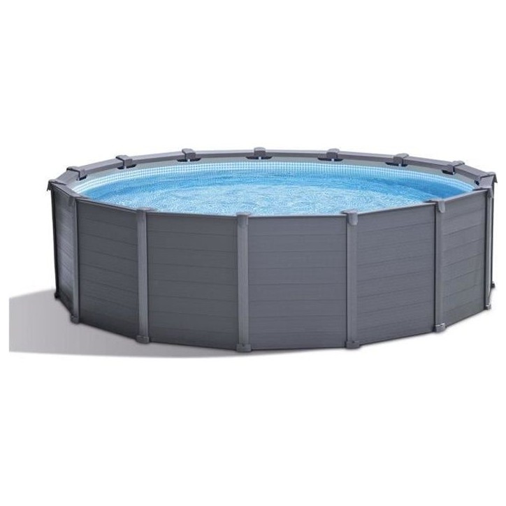 Kit piscine hors sol tubulaire INTEX - Graphite - 478 x 124 cm - Ronde (Filtre a sable, bâche, tapis, échelle, vannes) - 26384 Kit piscine hors sol tubulaire INTEX - Graphite - 478 x 124 cm - Ronde (Filtre a sable, bâche, tapis, échelle, vannes) - 26384