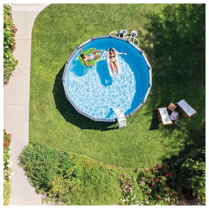 Kit piscine hors sol tubulaire INTEX - Graphite - 478 x 124 cm - Ronde (Filtre a sable, bâche, tapis, échelle, vannes) - 26384 Kit piscine hors sol tubulaire INTEX - Graphite - 478 x 124 cm - Ronde (Filtre a sable, bâche, tapis, échelle, vannes) - 26384