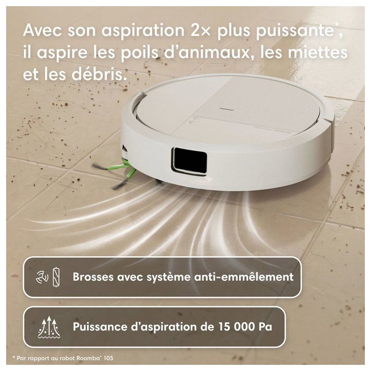 iRobot ROOMBA 115AE - Robot Aspirateur laveur avec base auto empty - 15 000 Pa - 240 ml - Blanc iRobot ROOMBA 115AE - Robot Aspirateur laveur avec base auto empty - 15 000 Pa - 240 ml - Blanc