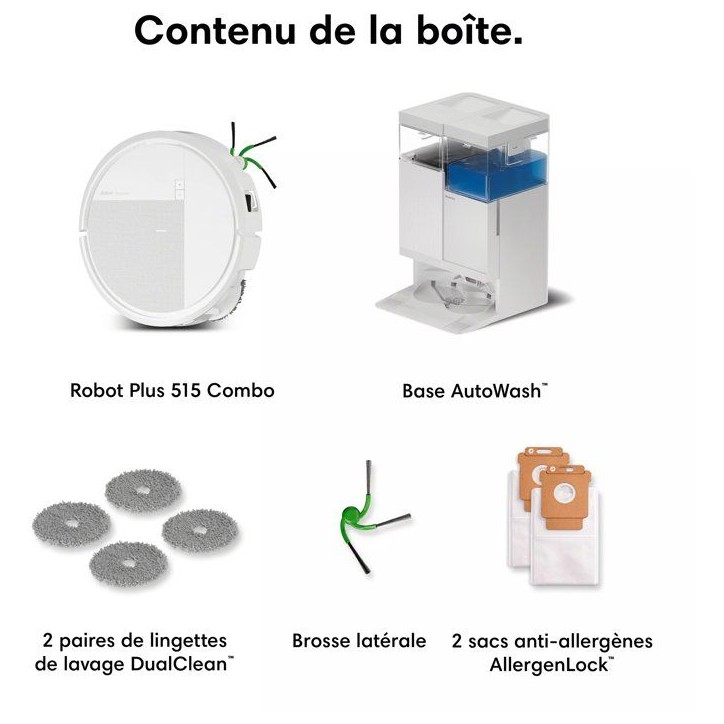 Robot aspirateur laveur - IROBOT Roomba Plus 515 - 300 min autonomie - 22000 Pa - Multi-étage - 2,5 L Robot aspirateur laveur - IROBOT Roomba Plus 515 - 300 min autonomie - 22000 Pa - Multi-étage - 2,5 L