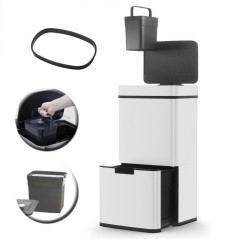 Poubelle de cuisine automatique 75L NARVIK – Double compartiment tri sélectif + Poubelle de table 3L – Blanc – KITCHEN MO