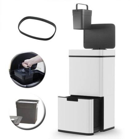Poubelle de cuisine automatique 75L NARVIK – Double compartiment tri sélectif + Poubelle de table 3L – Blanc – KITCHEN MO