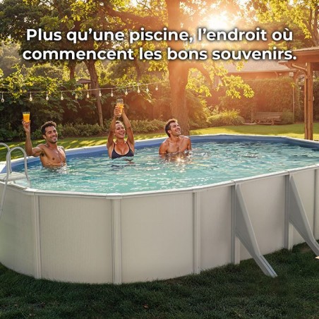 GRE - Kit Piscine hors sol acier ovale blanche 5,27m x 3,27m x H: 1,22m (Livrée avec filtre a sable et échelle)