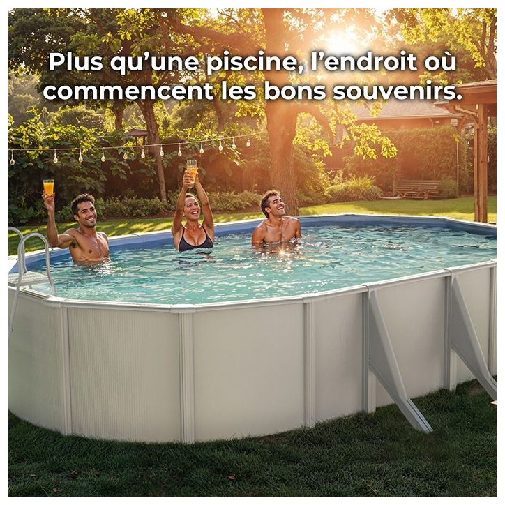 GRE - Kit Piscine hors sol acier ovale blanche 5,27m x 3,27m x H: 1,22m (Livrée avec filtre a sable et échelle) GRE - Kit Piscine hors sol acier ovale blanche 5,27m x 3,27m x H: 1,22m (Livrée avec filtre a sable et échelle)