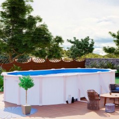 GRE - Kit Piscine hors sol acier ovale blanche 5,27m x 3,27m x H: 1,22