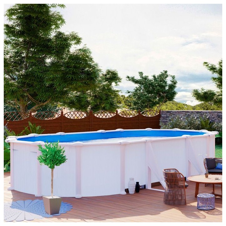 GRE - Kit Piscine hors sol acier ovale blanche 5,27m x 3,27m x H: 1,22m (Livrée avec filtre a sable et échelle) GRE - Kit Piscine hors sol acier ovale blanche 5,27m x 3,27m x H: 1,22m (Livrée avec filtre a sable et échelle)