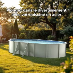GRE - Kit Piscine hors sol acier ovale blanche 5,27m x 3,27m x H: 1,22