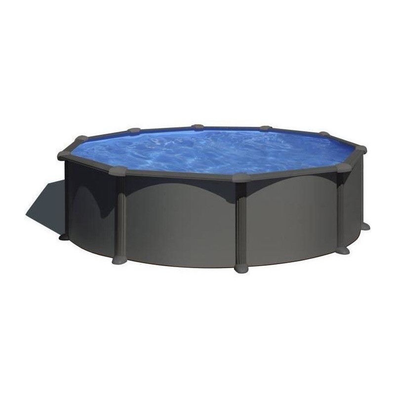 GRE - Kit Piscine hors sol acier ronde grise anthracite - Ø370 x H132