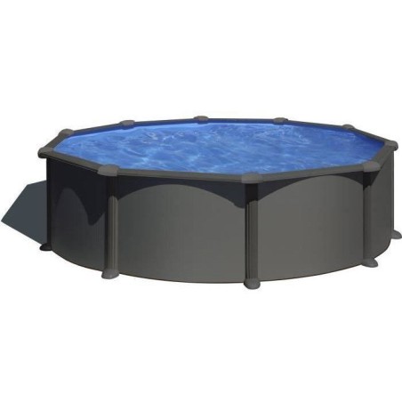 GRE - Kit Piscine hors sol acier ronde grise anthracite - Ø370 x H132
