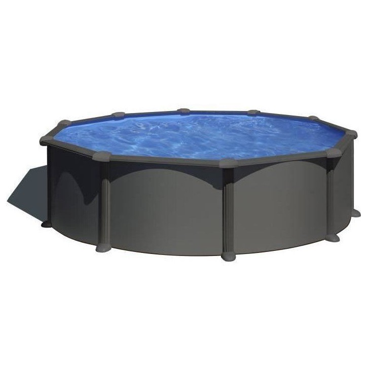 GRE - Kit Piscine hors sol acier ronde grise anthracite - Ø370 x H132 (Livrée avec filtre a sable + échelle) GRE - Kit Piscine hors sol acier ronde grise anthracite - Ø370 x H132 (Livrée avec filtre a sable + échelle)