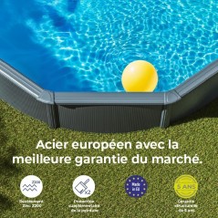 GRE - Kit Piscine hors sol acier ronde grise anthracite - Ø370 x H132