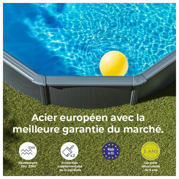GRE - Kit Piscine hors sol acier ronde grise anthracite - Ø370 x H132 (Livrée avec filtre a sable + échelle) GRE - Kit Piscine hors sol acier ronde grise anthracite - Ø370 x H132 (Livrée avec filtre a sable + échelle)
