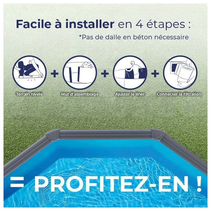GRE - Kit Piscine hors sol acier ronde grise anthracite - Ø370 x H132 (Livrée avec filtre a sable + échelle) GRE - Kit Piscine hors sol acier ronde grise anthracite - Ø370 x H132 (Livrée avec filtre a sable + échelle)