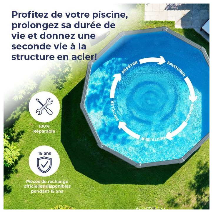 GRE - Kit Piscine hors sol acier ronde grise anthracite - Ø370 x H132 (Livrée avec filtre a sable + échelle) GRE - Kit Piscine hors sol acier ronde grise anthracite - Ø370 x H132 (Livrée avec filtre a sable + échelle)