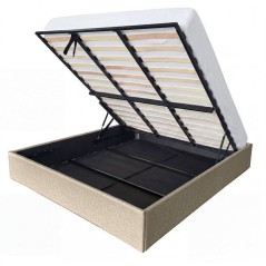 Lit coffre adulte - ECLIPSE - 180 x 200 cm - Tissu beige - Avec sommier