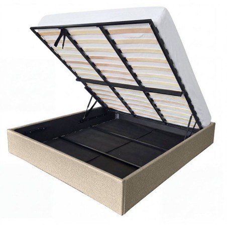 Lit coffre adulte - ECLIPSE - 180 x 200 cm - Tissu beige - Avec sommier