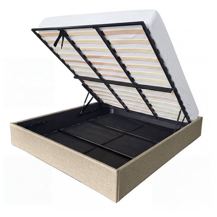 Lit coffre adulte - ECLIPSE - 180 x 200 cm - Tissu beige - Avec sommier Lit coffre adulte - ECLIPSE - 180 x 200 cm - Tissu beige - Avec sommier