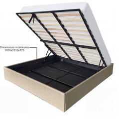 Lit coffre adulte - ECLIPSE - 180 x 200 cm - Tissu beige - Avec sommie