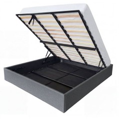 Lit coffre adulte - ECLIPSE - 180 x 200 cm - Tissu gris foncé - Avec sommier