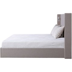 Lit coffre adulte - STAN 1 - 160 x 200 cm - Tissu beige texturé - Tet