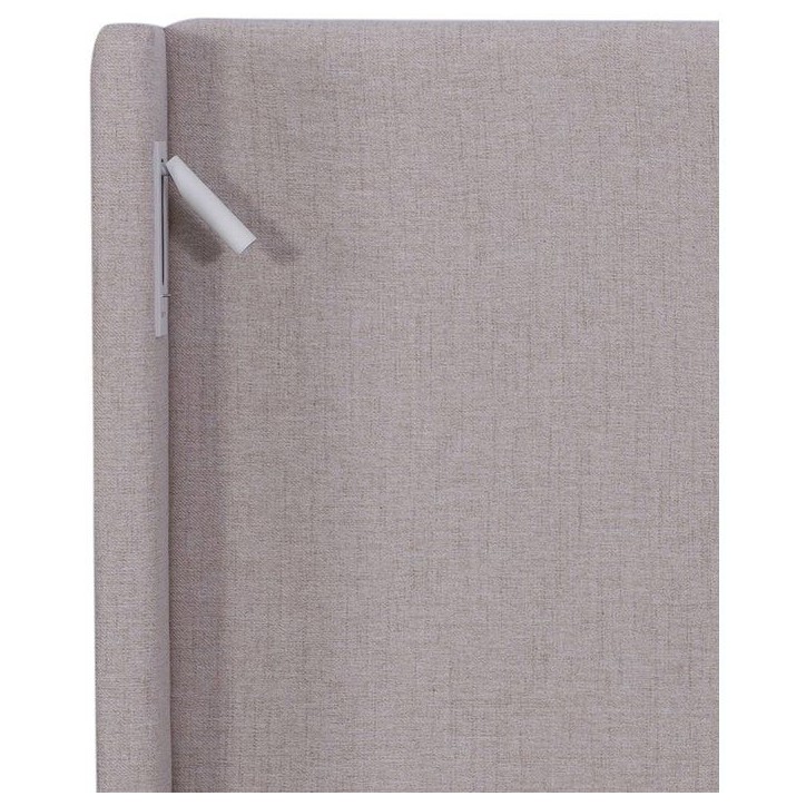 Lit coffre adulte - STAN 1 - 160 x 200 cm - Tissu beige texturé - Tete de lit haute a oreilles - 2 lampes de lecture LED + Port Lit coffre adulte - STAN 1 - 160 x 200 cm - Tissu beige texturé - Tete de lit haute a oreilles - 2 lampes de lecture LED + Port